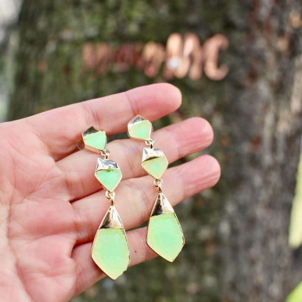 New Trio Arrowhead Geometric Druzy Stone Earrings - Picture 3 of 10
